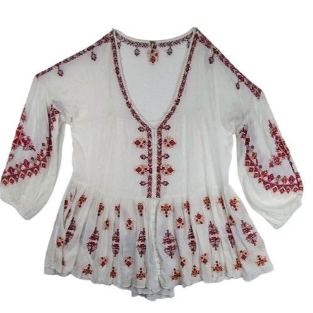 Free People Arianna Medium White Embroidered Tunic